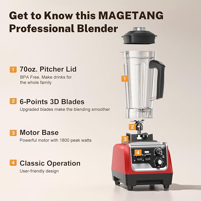 MAGETANG 1800W Blender for Smoothies