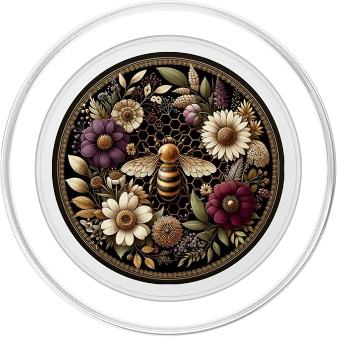 Floral Boho Bee Aesthetic Honey Beekeeper Black PopSockets PopGrip for MagSafe