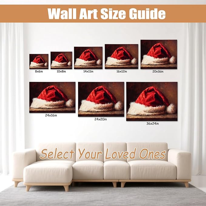 AbcCustomize Vintage Red Santa Hat Christmas Wall Art - Festive Christmas Canvas Prints with Wood Frame, Cozy Winter Decor for Livingroom Bedroom, Unique Christmas Gifts & Winter Home Decor