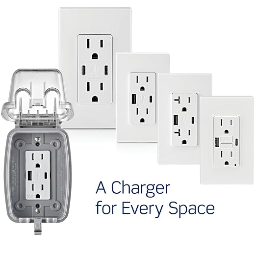 Leviton 30W (6A) USB Dual Type-C/C Power Delivery In-Wall Charger with 15A Tamper-Resistant Outlet USB Charger for Smartphones Tablets Laptops T5635-E Black