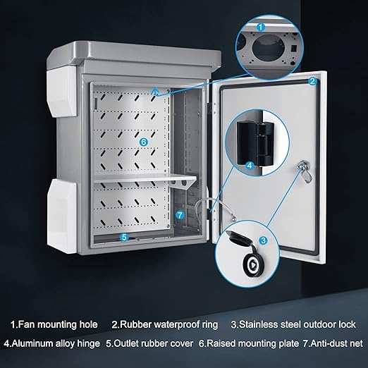 Outdoor Electrical Box, Cold-Rolled Steel Plate, Aluminum Alloy Back Beam, One-Piece Ventilation Design, IP65 Waterproof, Wall/Pole Mounted (15.7" x 11.8" x 7.5")