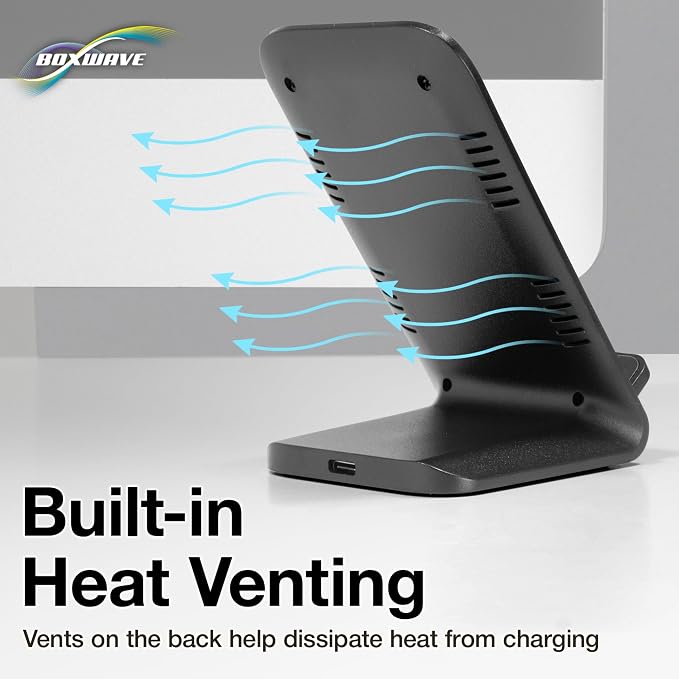 BoxWave Charger Compatible with Sonim XP Pro Thermal - Wireless QuickCharge Stand (15W) Desktop Viewing Wireless Charging - Jet Black