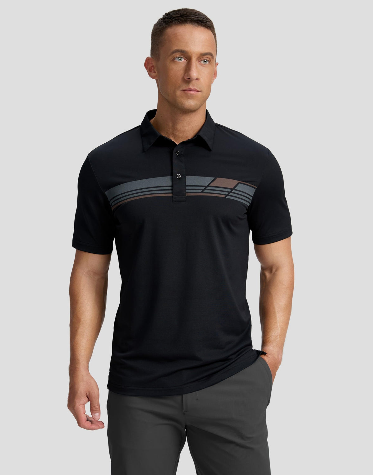 Men's Golf Polo Shirts Dry Fit Short Sleeve Shirt, Black Parallelogram, 2XL