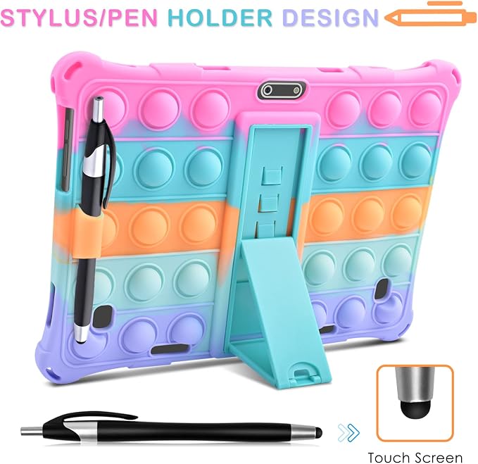 DETUOSI Silicone Case for 10.1 inch Tablet Multi-Angle Case Black | with Shoulder Strap and Stylus Pen Adjustable Stand Built-in Pen Holder Funny Protective Cover for 10.1 inch Tablet