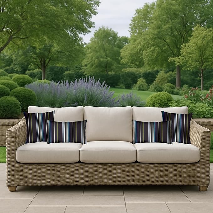RSH DECOR: Sunbrella Square Throw Pillows Set of 4 | 17" x 17" | Water and Fade-Resistant Performance Fabric | Outdoor Pillow Covers with Down-Alternative Inserts | Stanton Lagoon