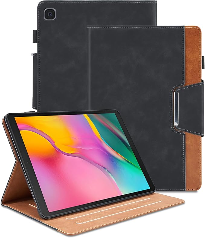 Case for Samsung Galaxy Tab A 10.1 2019 (SM-T510/T515) - Multi-Angle Viewing Stand Cover with Pocket and Magnetic Clasp PU Leather Business Folio Protective Case for Samsung T510 Black