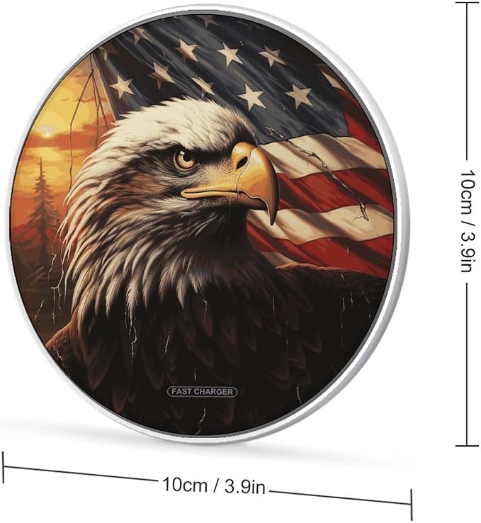 Flag and Eagle Wireless Charger with USB Cable Qi-Certified 10W Fast Wireless Charging Pad Portable Charging Station Anti-Slip Slim Charger Mat for All Qi-Enabled Phones