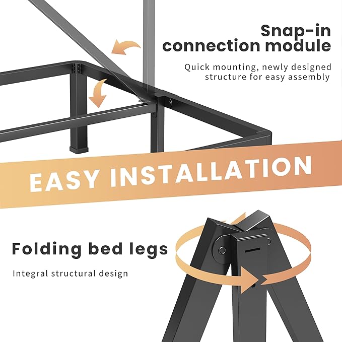 18 Inch Twin Heavy Duty 3500 lbs Bed Frame with Round-Corner Legs & Anti-Squeak Design – Quick Assembly Metal Platform, No Box Spring Needed