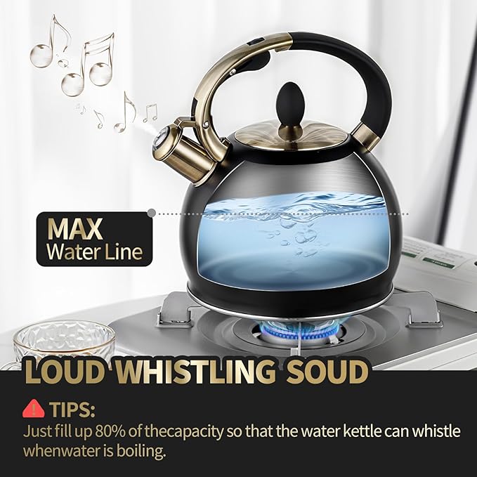 choxila Stovetop Tea Kettle - 2.64 Quart Whistling Tea Pot for Stove Top, Stainless Steel Tea Kettle for All Stovetops Including Induction, Gas, Electric | Ergonomic Pouring Design