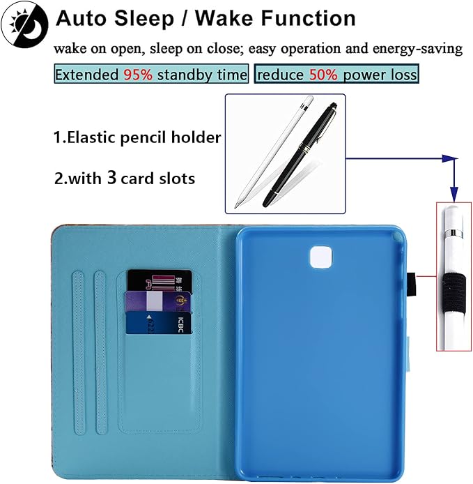 Case for Samsung Galaxy Tab A 8.0 inch Tablet Case 2015 (Model SM-T350/T355/P350/P355) with Pencil Holder [Auto Sleep/Wake] Stand Folio PU Leather Shockproof Cover Magnetic Smart WalletNight