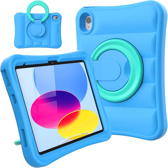 MRWHO Kids Case for iPad 10th Generation 10.9 inch 2022 – Lightweight Flexible Shockproof Stand Handle Girls Boys Case for Apple iPad 10 Gen – Blue