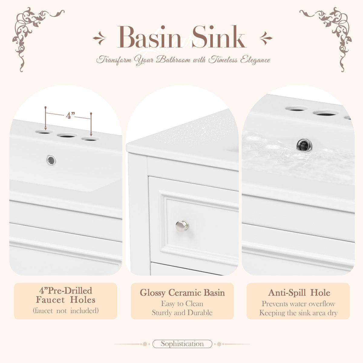 Virubi 36'' Bathroom Vanity with Single Sink, Freestanding Sink Cabinet with 4 Drawers and Open Shelf, Solid Wood Frame Bathroom Storage Cabinet