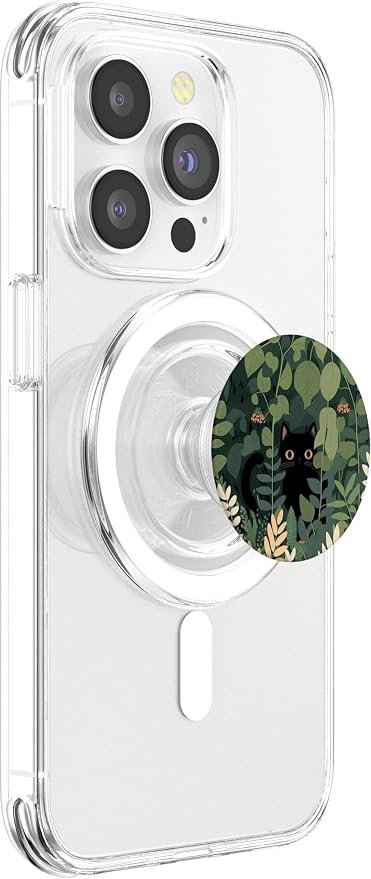 Aesthetic Cute Black Cat Hiding in Botanical Garden PopSockets Adhesive PopGrip