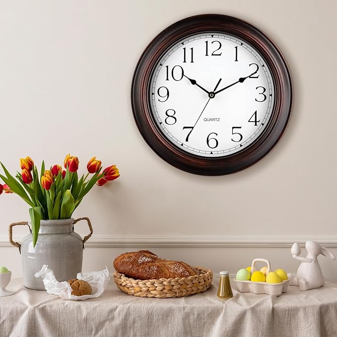 KECYET 12 Inch Wall Clocks Battery Operated Silent Non-Ticking Wall Clock Vintage Retro Rustic Style Decorative for Living Room Kitchen (Bronze)