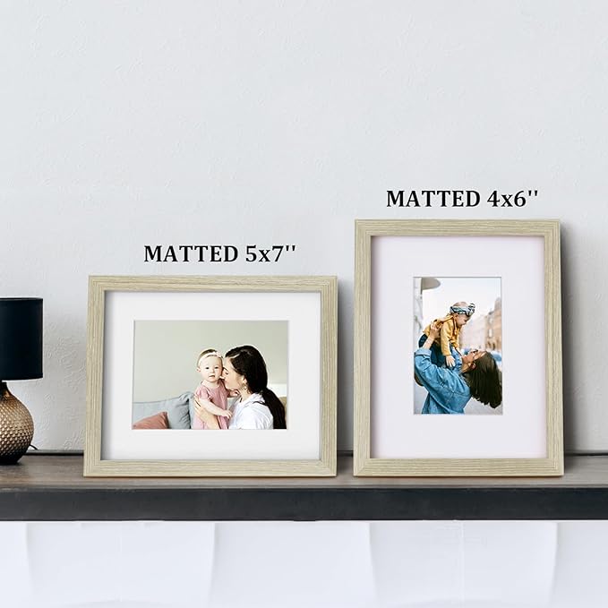 Egofine 8x10 Picture Frame Made of Solid Wood Covered by Plexiglass, Display Pictures 4x6/5x7 with Mat or 8x10 Without Mat for Table Top Display and Wall Mounting Photo Frame, Distressed Wood Grain