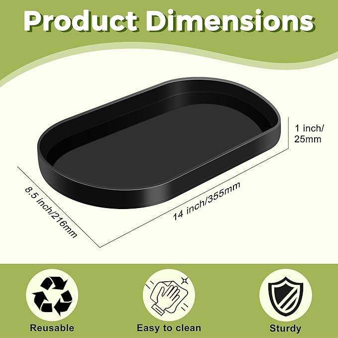 Acrylic Vanity Serving Tray–14"x8.5" Decorative Capsule Shape Tray for Bathroom, Dresser, Coffee Table – Sleek Minimalist Lucite Tray for Perfume, Jewelry, Makeup Organizer (1, Glossy Black)