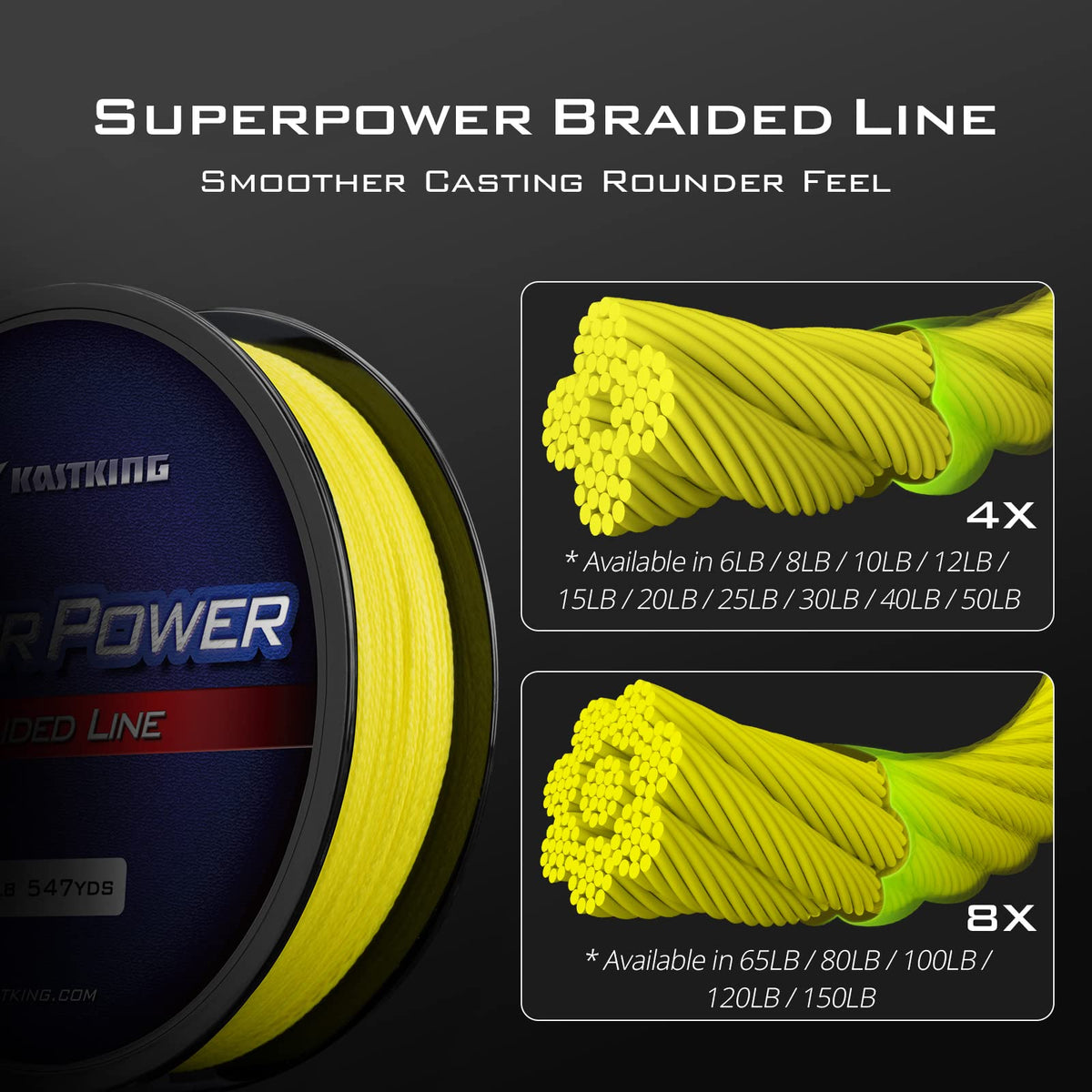 KastKing Superpower Braided Fishing Line, Yellow, 50 LB, 150 Yds