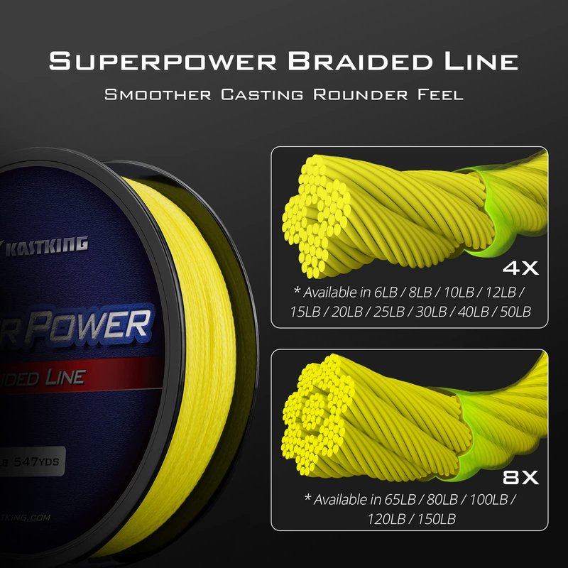 KastKing Superpower Braided Fishing Line, Yellow, 25 LB, 1097 Yds
