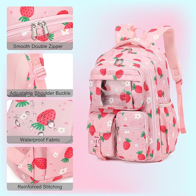 School Backpack for Girls 3Pcs Set Elementary Middle School Book Bags with Lunch Box Pencil Case