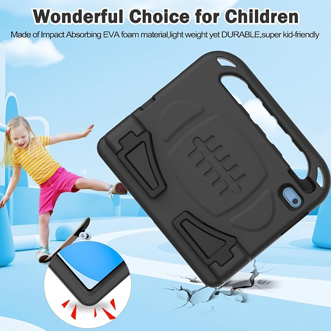 TIRIN Kids Case for iPad A16 11th Generation 2025/iPad 10th Generation 2022 with Built-in Screen Protector Shockproof Handle Stand iPad Case for Kids Black