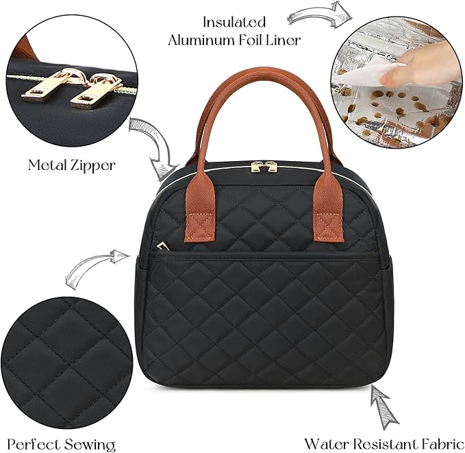 CAMTOP Lunch Box for Women Men Insulated Lunch Bag Lunch Tote Bag Leakproof Thermal Cooler Large Capacity for Travel Work School Picnic (Black-Brown)