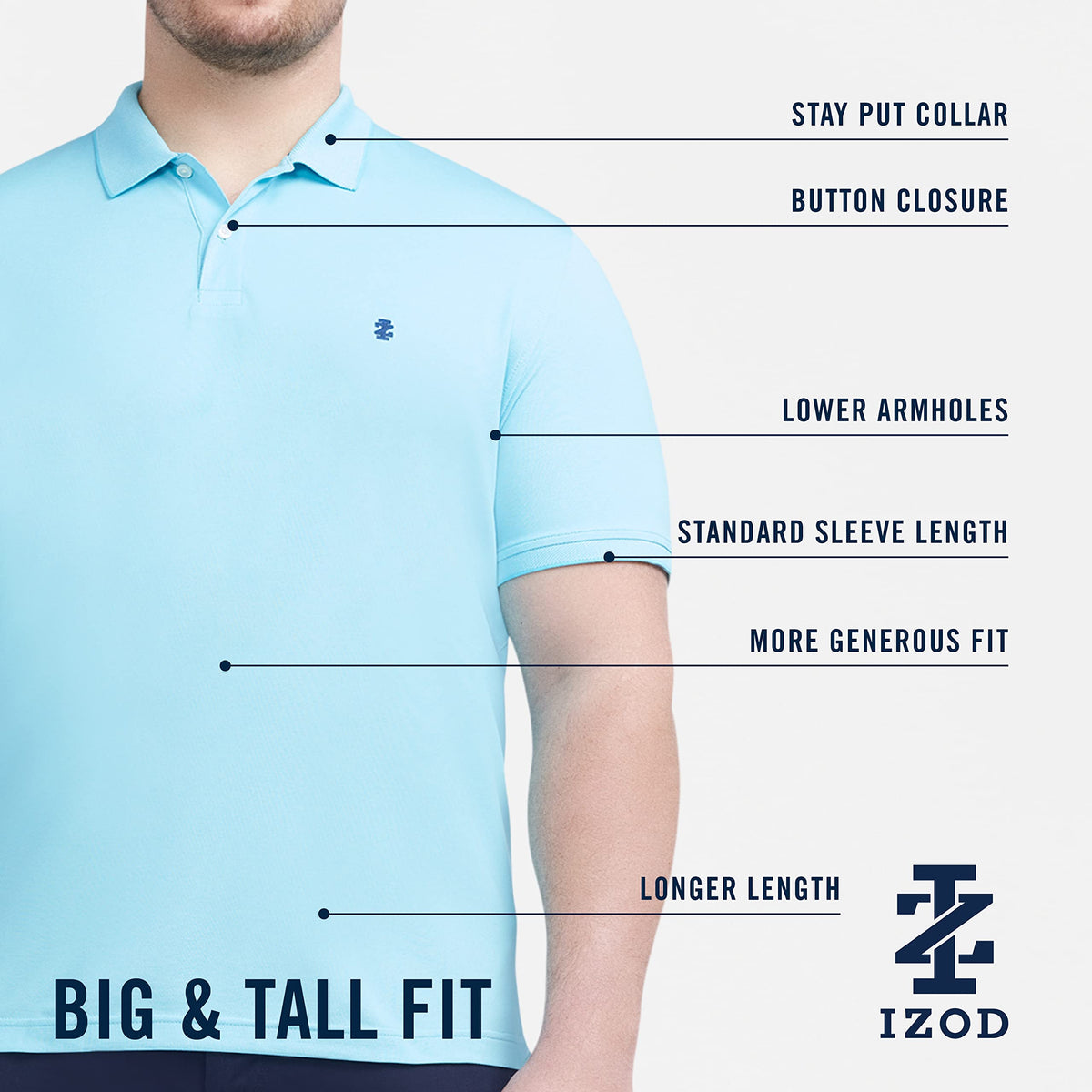 IZOD Men's Big and Tall Advantage Performance Solid Polo, Black, Large Tall
