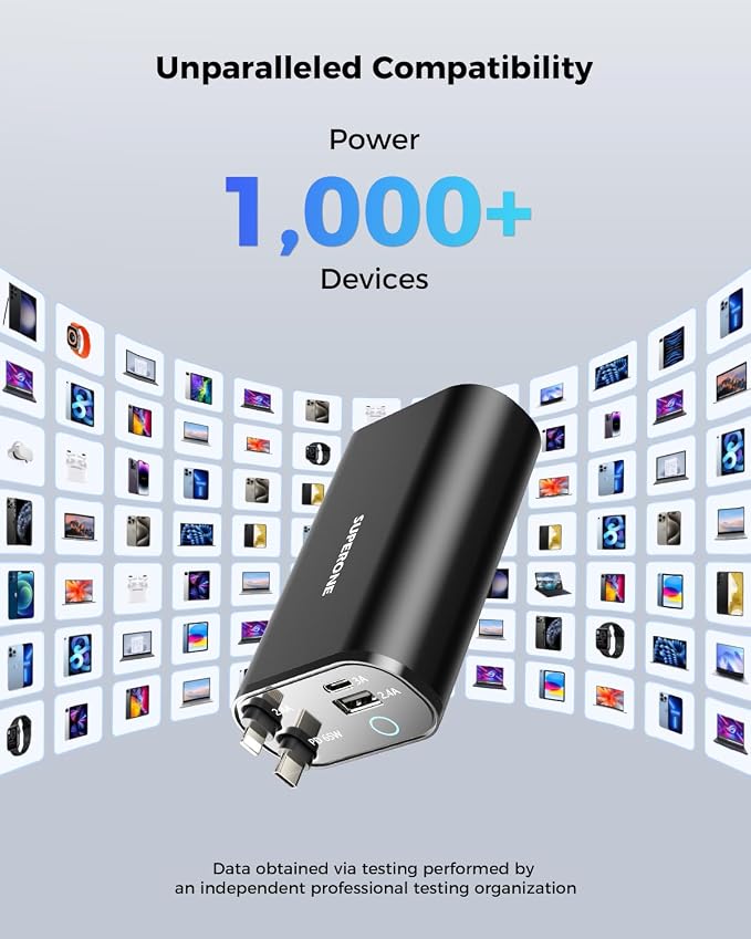 SUPERONE Retractable Charger 104W GaN Desktop Charger PD 65W for Laptop | 4 in 1 Compact Charging Station Retractable USB C &amp Apple Cables 5FT Extension Cord Fast Charging for iPhone/Pixel/Ma