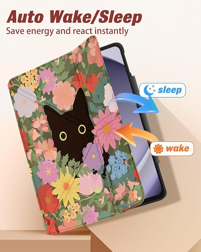 for Samsung Galaxy Tab A9 Plus Case with Pen Holder - for Girls Women Boys Cute Cartoon Cool Anime Kawaii Fun Protector Stand Folio Moon Cat