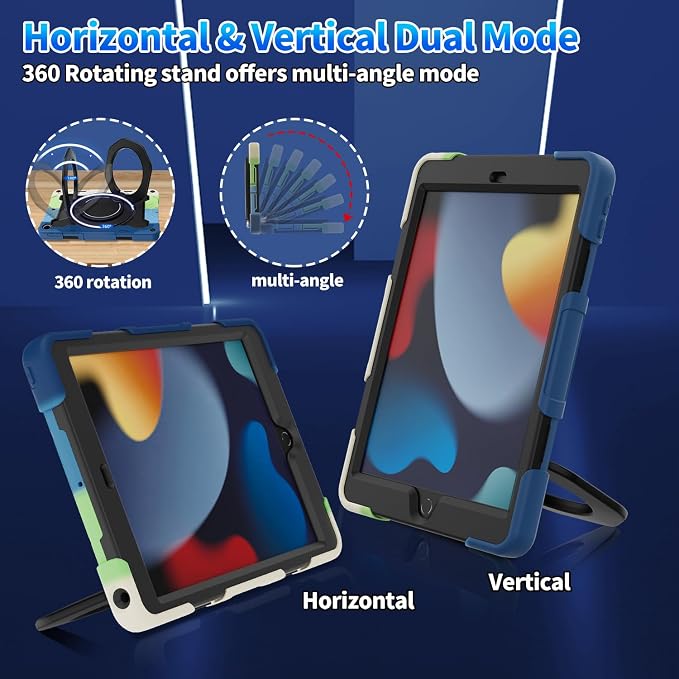 for iPad 9th 8th 7th Generation Case(iPad 10.2 inch) for Kids | 15ft Drop Protection Rugged with 360 Kickstand Handle Shoulder Strap，HD Screen Protector，Shockproof (2021/2020/2019 Release)