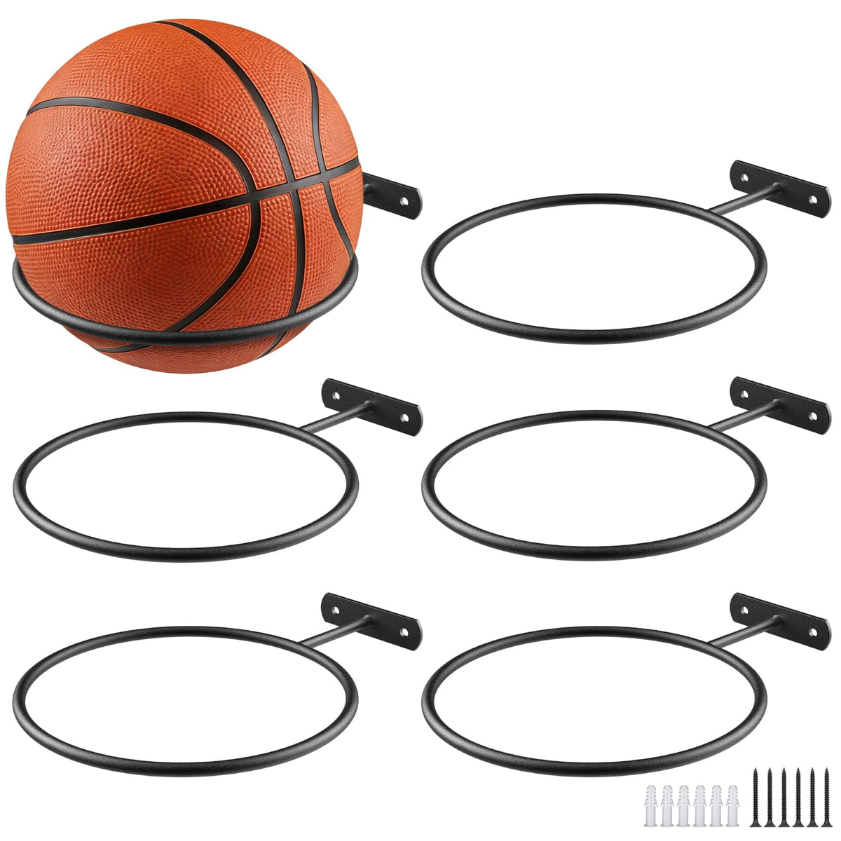 ASZUNE 6Pack Ball Holder Wall Mount Metal Storage Display Rack Black