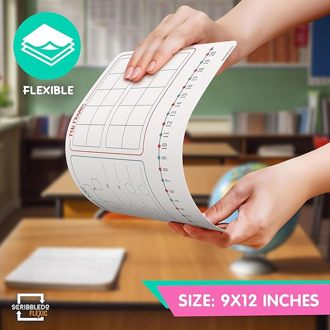 SCRIBBLEDO Number Bonds 9”x12” Small White Board Dry Erase Sheets Math Manipulatives Number Chart Ten Frame Number Line Math Supplies Teacher Students Classroom Pack of 10 Sheets