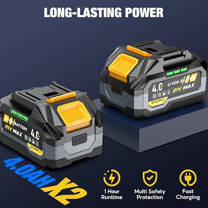 Upgraded Cordless Impact Wrench 1/2", 900 Ft-lbs (1200 Nm) Brushless Impact Gun, 21V High Torque Impact Driver with 2x 4.0Ah Batteries, Variable Speed for Car, Truck, Workshop, Heavy-Duty Jobs
