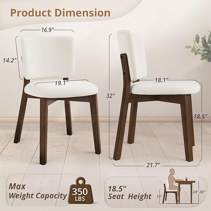 LUE BONA Wooden Dining Chairs Set of 2, Comfortable Wide Back Kitchen Side Chairs, Strong Thick Legs for Modern Farmhouse Dining Room, Beige Upholstered and Dark Brown Leg