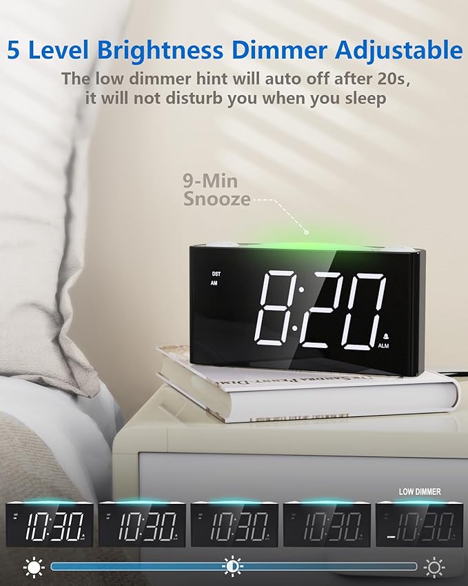 Mesqool Digital Alarm Clock for Bedroom, 7.5" Big Display, 7-Color Night Light,USB & Type C Charger, Dimmer,12/24 H,Plug-in Easy to Set Alarm Clock for Teens, Kids, Heavy Sleepers