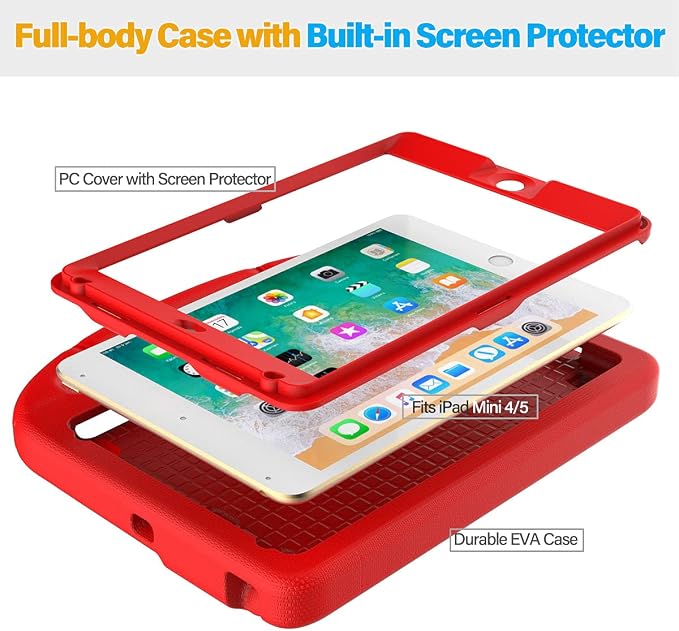 SUPLIK Kids Case for iPad mini 4/5 (7.9) Built-in Screen Protector Durable Shockproof Protective Cover with Handle Stand for 7.9 inch Apple iPad mini 4th/5th Generation Black