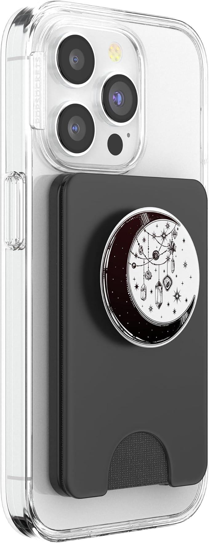 Crescent Moon with Stars with Witch Crystals - Black &amp White PopSockets PopGrip: Swappable Grip for Phones &amp Tablets