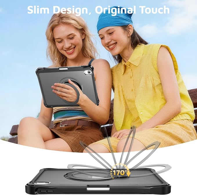 Dteck for Apple iPad 11 inch (A16 11th Gen) iPad 10.9 inch (10th Gen) Slim Clear Case with Kickstand Pencil Holder Reinforced Shockproof Corners Soft TPU Lightweight Protective Cover Transparent