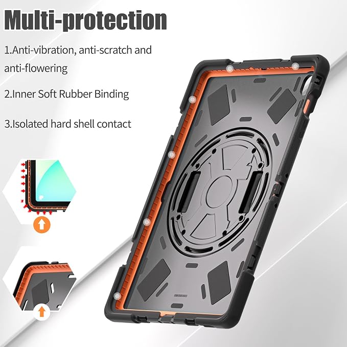 Case for Galaxy Tab S10 FE+ 13.1 2025 with Screen Protector+360 Rotating Hand Strap&ampStand+Shoulder Strap (Black)