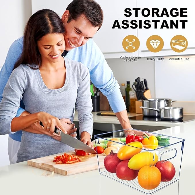 Set of 8 Clear Plastic Storage Bins, Pantry Organization and Storage, Transparent, Plastic, 4 Small + 4 Large