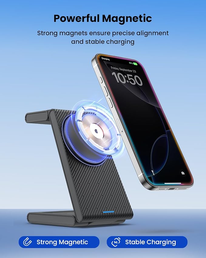 Wireless Charger Stand CIYOYO 3 in 1 Fast Wireless Charging Station Dock for Apple Watch 11/9/8/7/6/SE/5/4/3/2 Airpods 3/2/Pro iPhone 17/16/15/14/14 Plus/14 Pro Max/13/13 Pro/12/12 Pro/SE/X/XR/XS/8