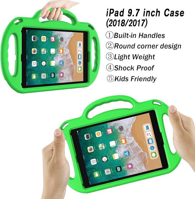 LTROP Kids Case for iPad 5th/6th Generation (2017/2018) &amp Air 2 Shoulder Strap Handle Stand Shockproof Bumper Cute Kid Case for iPad 9.7 Inch Black