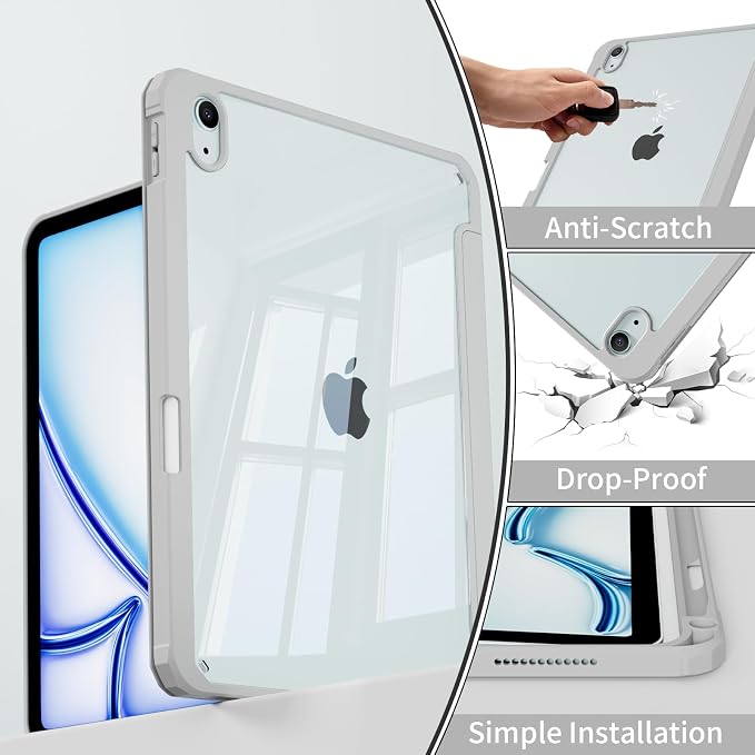 Clear Case for iPad Air 11 Inch M4 2026/M3 2025/M2 2024 Black | for iPad Air 5th/4th Generation 10.9 Inch 2022/2020 Clear Hard Back Tablet Cover with Pencil Holder Slim Auto Wake/Sleep