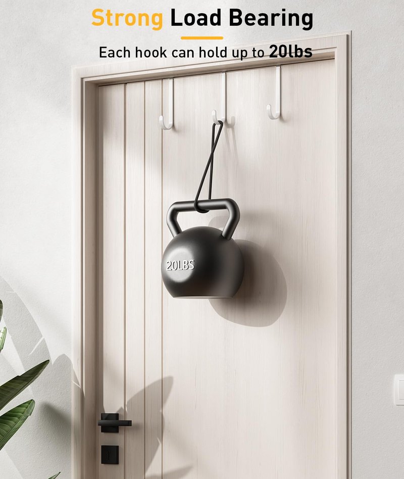 Optish 8 Pack Over The Door Hooks, Door Hanger Hook, Towel Hooks for Hanging, Towel Hanger for Bathroom, Fit 1 3/8" Door White, Dorm Room Essentials