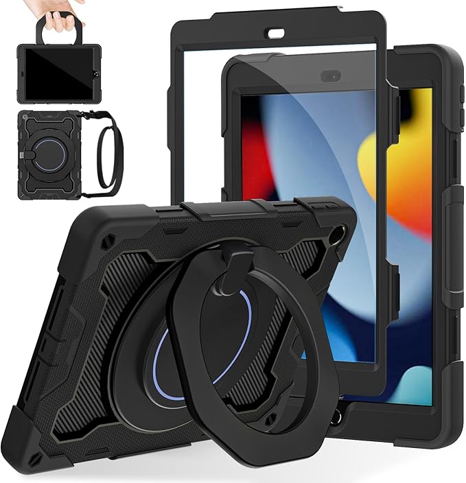 for iPad 9th 8th 7th Generation Case(iPad 10.2 inch) for Kids | 15ft Drop Protection Rugged with 360 Kickstand Handle Shoulder Strap，HD Screen Protector，Shockproof (2021/2020/2019 Release)