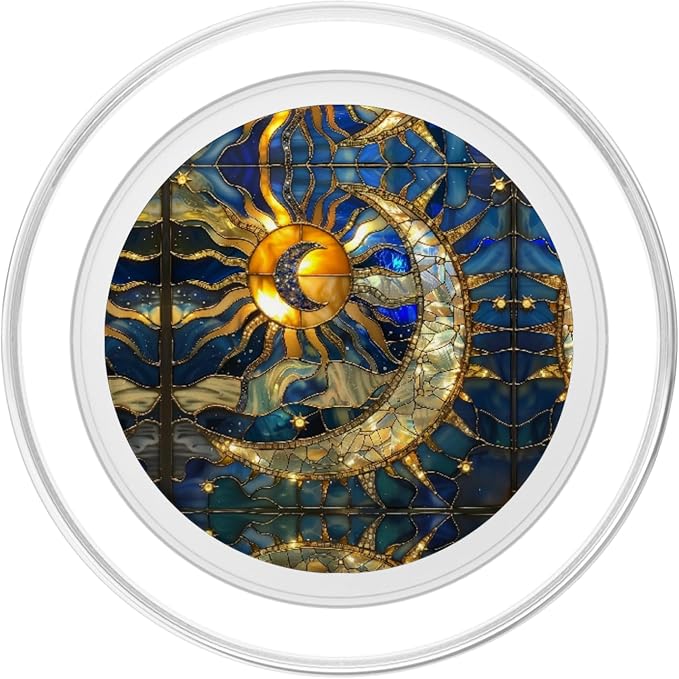 Celestial Sun Moon Star Stained Glass Effect Art Stain Glass PopSockets Adhesive PopGrip