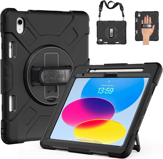 SUPFIVES Case for iPad (A16) 11th/10th Generation 2022/2025 Full-Body Drop Protection Cover for iPad 10th Gen 10.9/11 inch with Screen Protector 360° Rotate Stand Shoulder Strap Pencil Holder