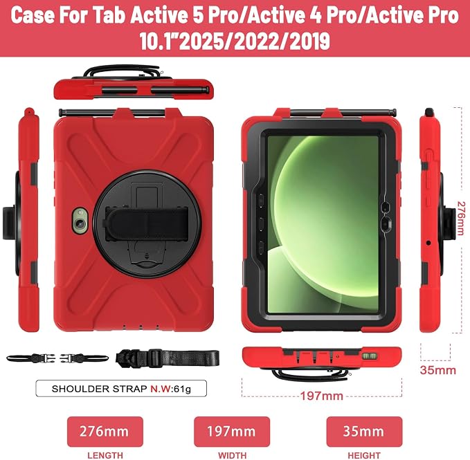 Samsung Galaxy Tab Active5/Active 3 8.0 Case with 360 Stand Handle Hand Strap &amp Shoulder Strap for Galaxy Tab Active5 8 2024 X300/X307 Active3 8 2020 T570/T575/T577 (Black)