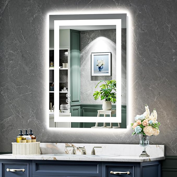 YEELAIT 20x28 Inch LED Bathroom Mirror with Lights Front and Backlit Lighted Vanity Mirror for Bathroom Wall with 3 Colors Dimmable Anti-Fog Memory Shatter-Proof IP54 Waterproof Horizontal/Vertical