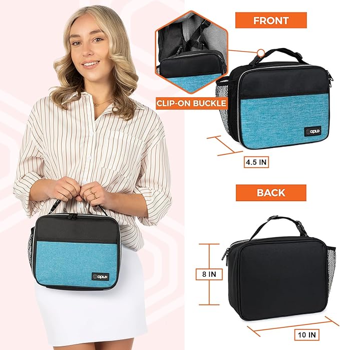 opux Insulated Lunch Bag Kids, Lunch Box for School Boy Girl, Leakproof Small Reusable Compact Soft Mini Cooler Bag, Toddler Small Lunch Boxes Kit Pail with Front Side Pockets (Turquoise)