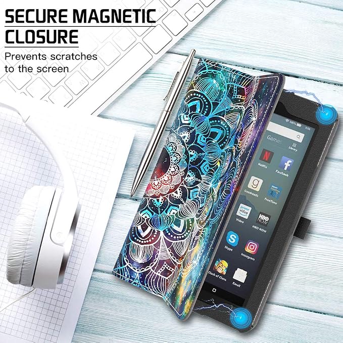 VORI Folio Case for Amazon Fire HD 8 Tablet (8th/7th/6th Generation 2018/2017/2016 Release) Slim Premium PU Leather Stand Protective Cover with Auto Wake/Sleep Galaxy